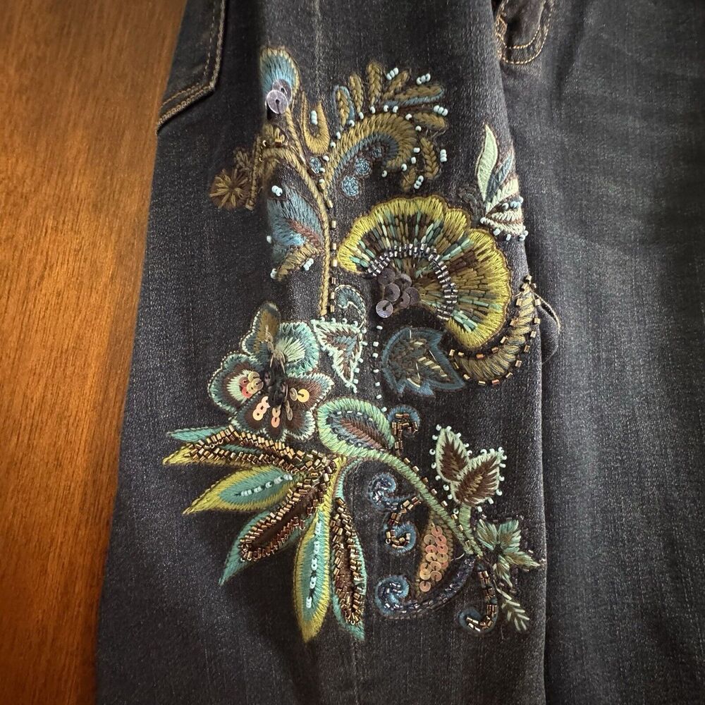 Soft Surroundings Women's Boot Cut Jeans - Black with Colorful Embroidery - Picture 4 of 11